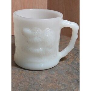 Vintage B.C. Comic GROG Milk Glass Mug Coffee Cup Caveman Fire King~K2